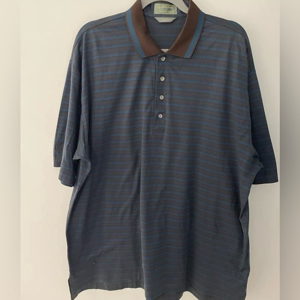 Descente Polo Size XL Blue Brown Short Sleeve Collared Neckline ButtonDown